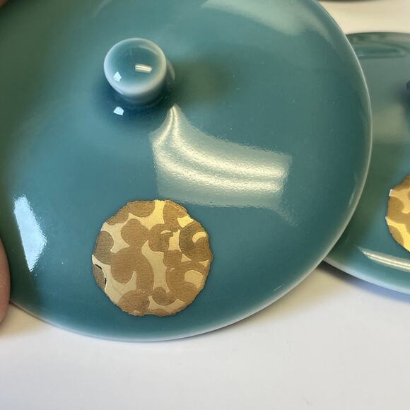 Hakusan Toki Hasami Ware Blue Celadon Service For 5 Tea Set With Gold Accents - Picture 14 of 15